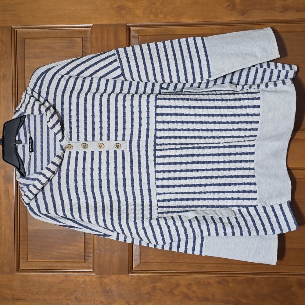 HEIMISH USA Navy and White Striped Hooded Top